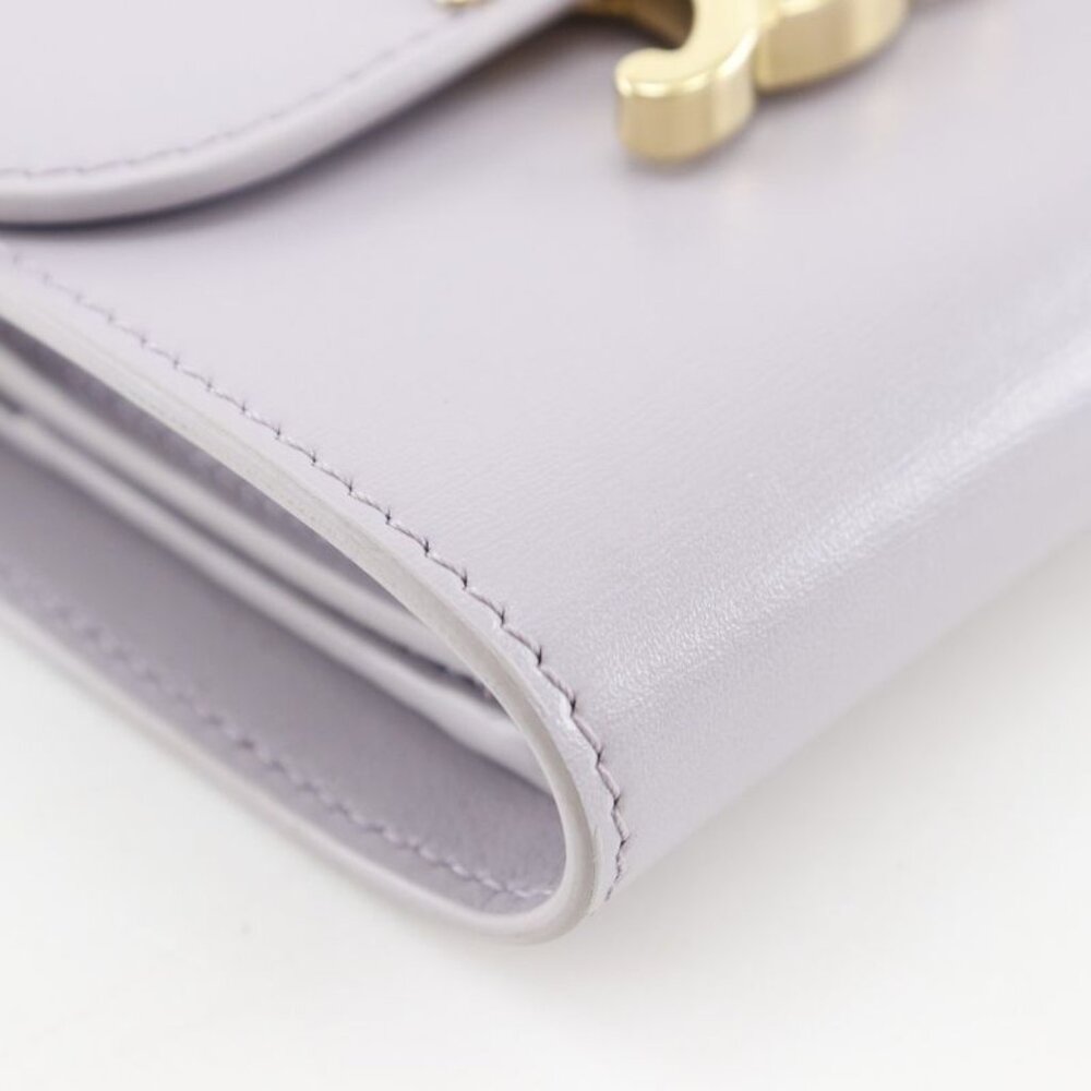 Celine Triomphe Small Flap Wallet Compact Wallet Leather Purple Trifold - Picture 4 of 10